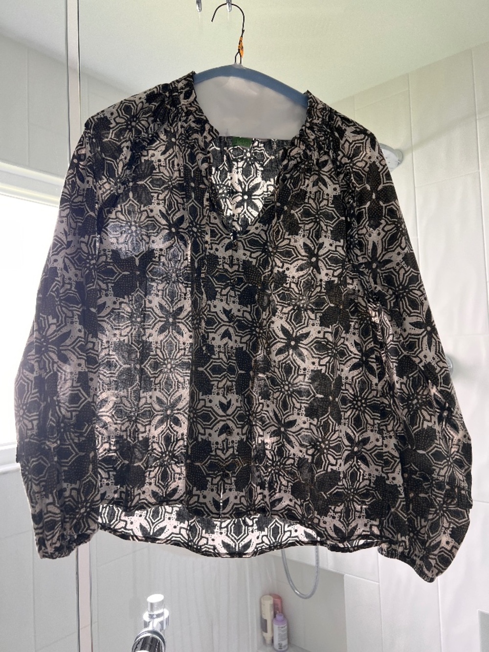Cleobella Black & Cream Floral Print Long Sleeve Blouse Size Small